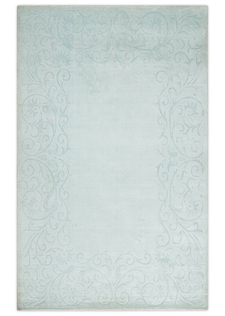 2.6x10 and 5x8 Hand Woven and Carved Silver and Gray Floral Art Silk Rug | KNT6