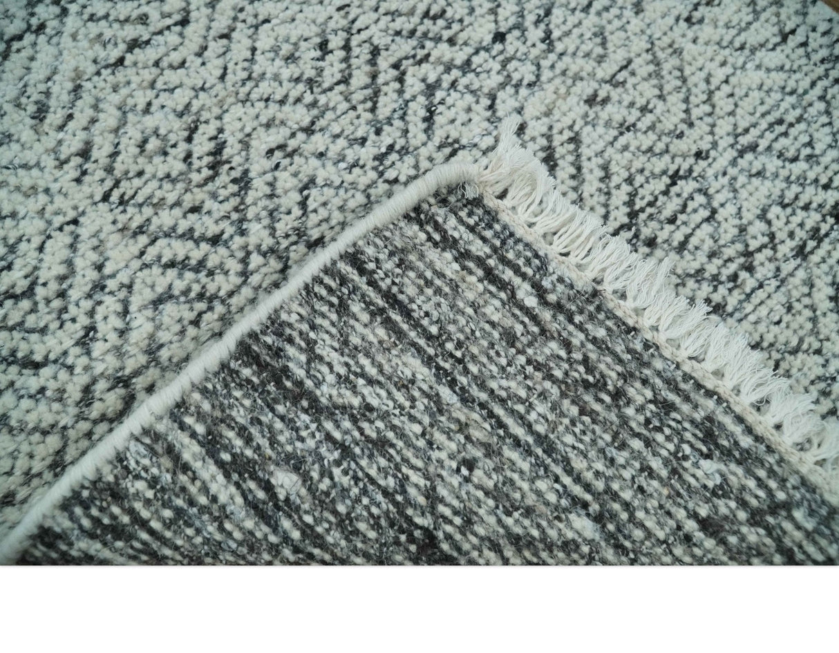 2x3 Hand Knotted Ivory and Charcoal Stripes Tribal Pattern Wool Rug