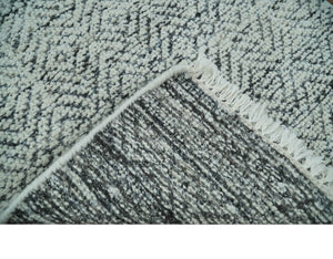 2x3 Hand Knotted Ivory and Charcoal Stripes Tribal Pattern Wool Rug