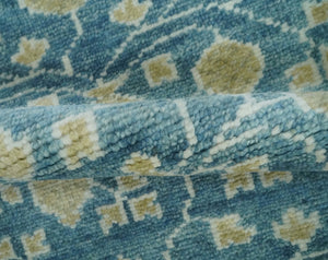 2x3 Hand Knotted Teal and Beige Balloon shape Oushak Wool Area Rug