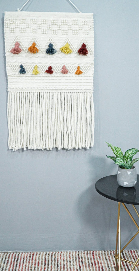 2x3 White Boho Hand Woven Wall Hanging, Tapestry | WH4