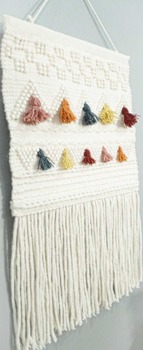 2x3 White Boho Hand Woven Wall Hanging, Tapestry | WH4