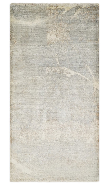 2x4 Hand Knotted Ivory and Beige Modern rug made with Art Silk| N8624