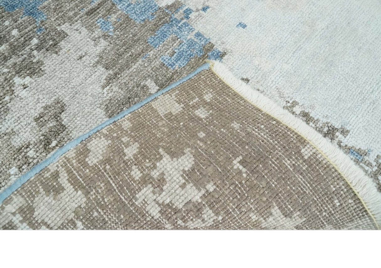 2x4 Modern Abstract Blue, Silver and Charcoal Hand Knotted Art Silk Rug| N8324
