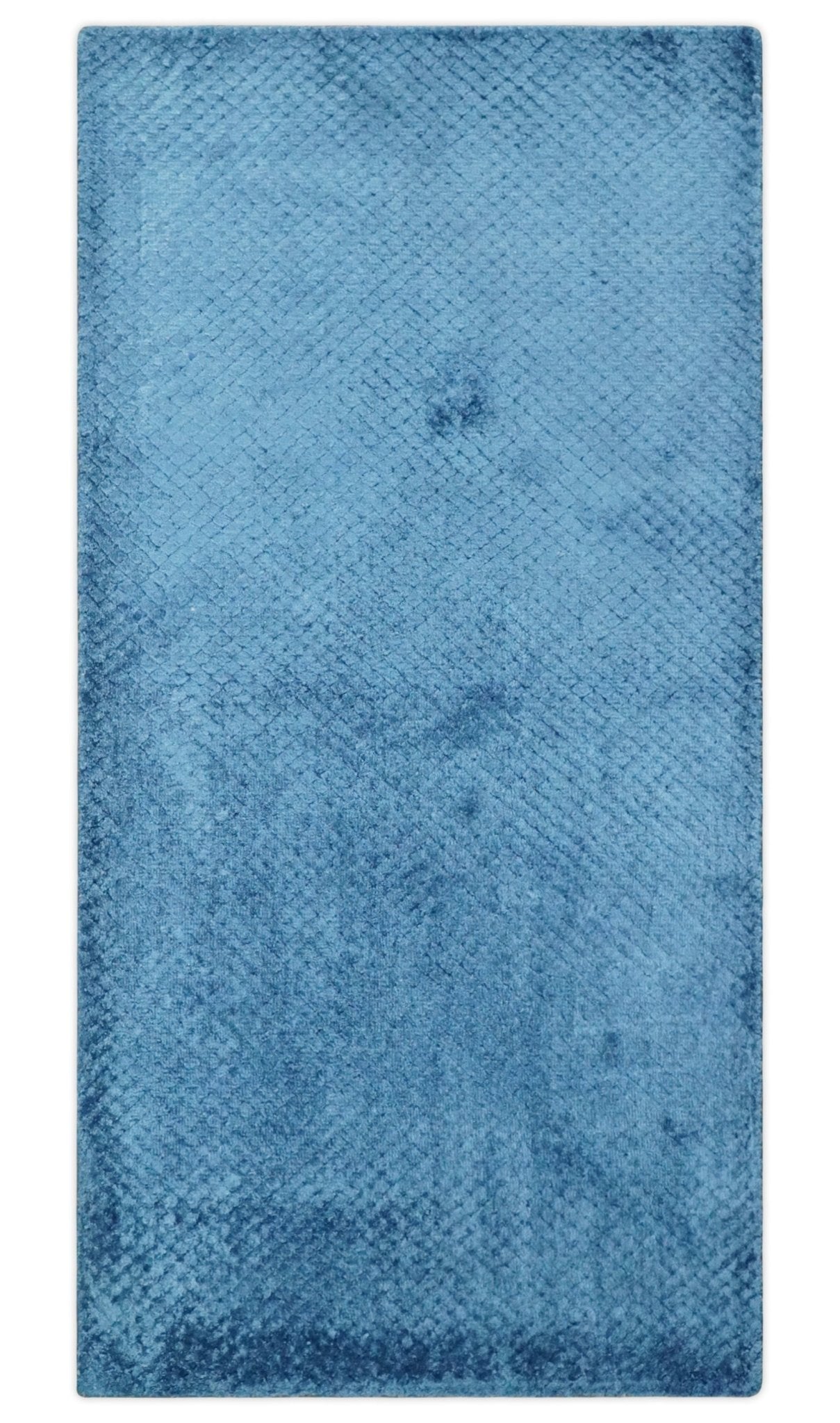 2x4 Modern Geometrical Cross Square Hand Made Blue Art silk Area Rug | N4724