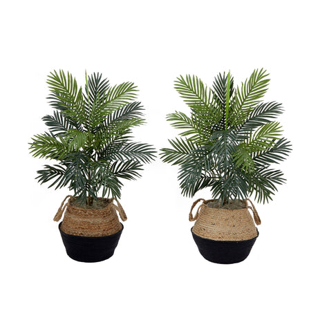 3' Artificial Areca Palm Tree with Handmade Jute & Cotton Basket DIY KIT - Set of 2