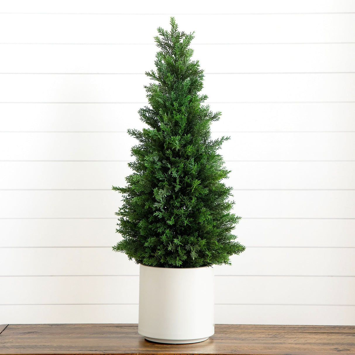 3’ Artificial Cedar Tree in White Planter UV Resistant (Indoor/Outdoor)