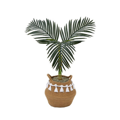 3' Artificial Golden Cane Palm Tree with Handmade Jute & Cotton Basket with Tassels DIY KIT