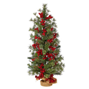 3’ Berry and Pine Artificial Christmas Tree with 50 Warm White Lights and Burlap Wrapped Base