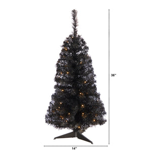 3’ Black Artificial Christmas Tree with 50 LED Lights and 118 Bendable Branches