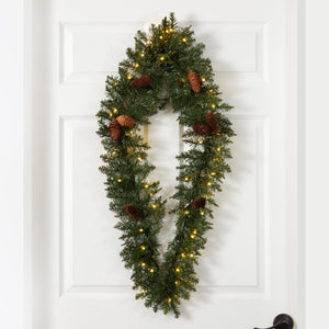 3' Holiday Christmas Geometric Diamond Wreath with Pinecones and 50 Warm White LED Lights