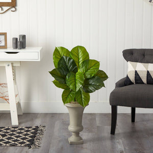 3’ Large Philodendron Leaf Artificial Plant in Sand Colored Urn