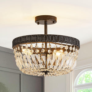 3-Light Crystal Drum Chandelier Lighting