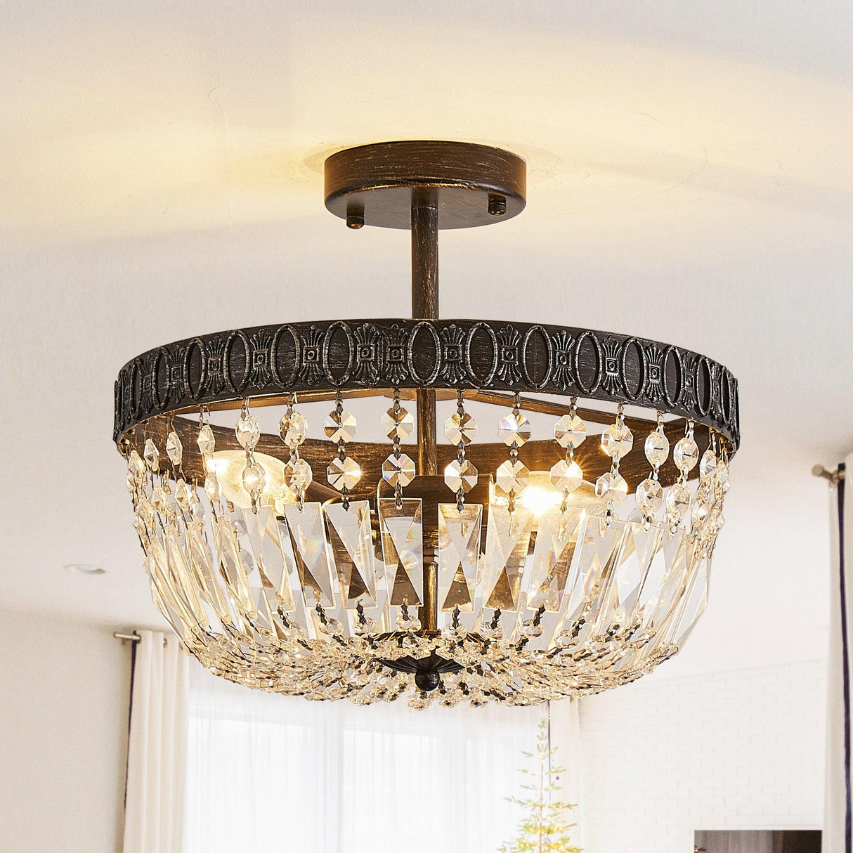 3-Light Crystal Drum Chandelier Lighting