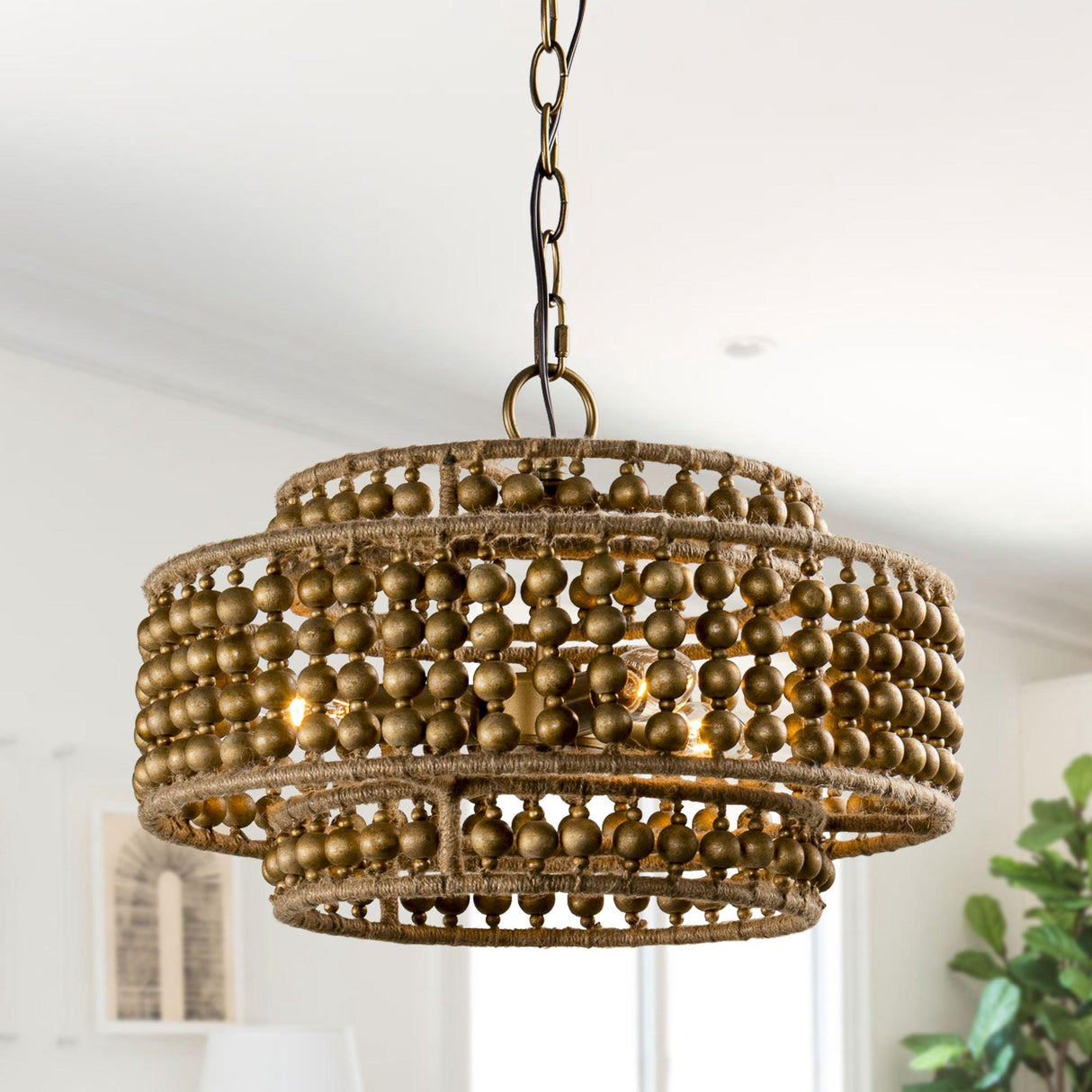 3-Light Rustic Golden LED Pendant Light