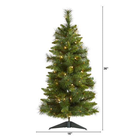 3’ New Haven Pine Artificial Christmas Tree with 50 Warm White LED Lights and 93 Bendable Branches