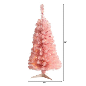 3’ Pink Artificial Christmas Tree with 50 LED Lights and 118 Bendable Branches