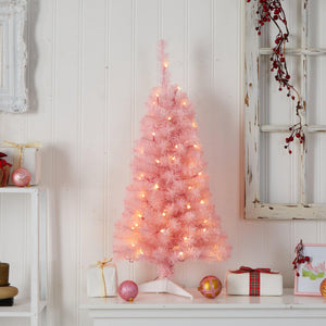 3’ Pink Artificial Christmas Tree with 50 LED Lights and 118 Bendable Branches