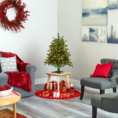 3’ South Carolina Spruce Artificial Christmas Tree with 100 White Warm Light and 458 Bendable Branches