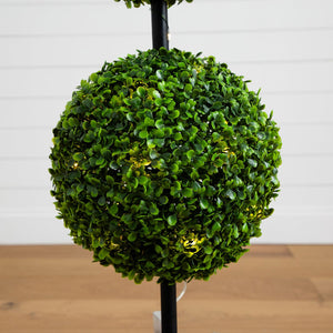 3’ UV Resistant Artificial Double Ball Boxwood Topiary with LED Lights in Decorative Planter (Indoor/Outdoor)