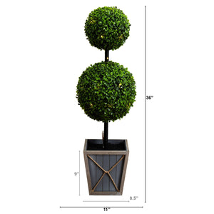 3’ UV Resistant Artificial Double Ball Boxwood Topiary with LED Lights in Decorative Planter (Indoor/Outdoor)