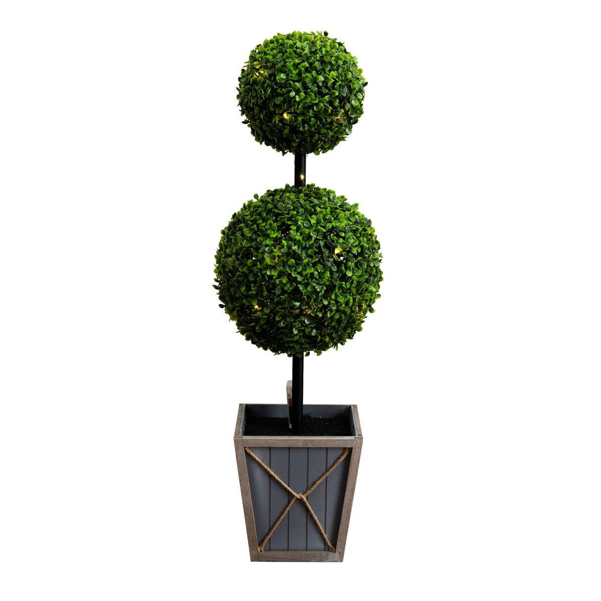 3’ UV Resistant Artificial Double Ball Boxwood Topiary with LED Lights in Decorative Planter (Indoor/Outdoor)