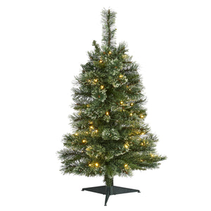 3’ Wisconsin Slim Snow Tip Pine Artificial Christmas Tree with 50 Clear LED Lights