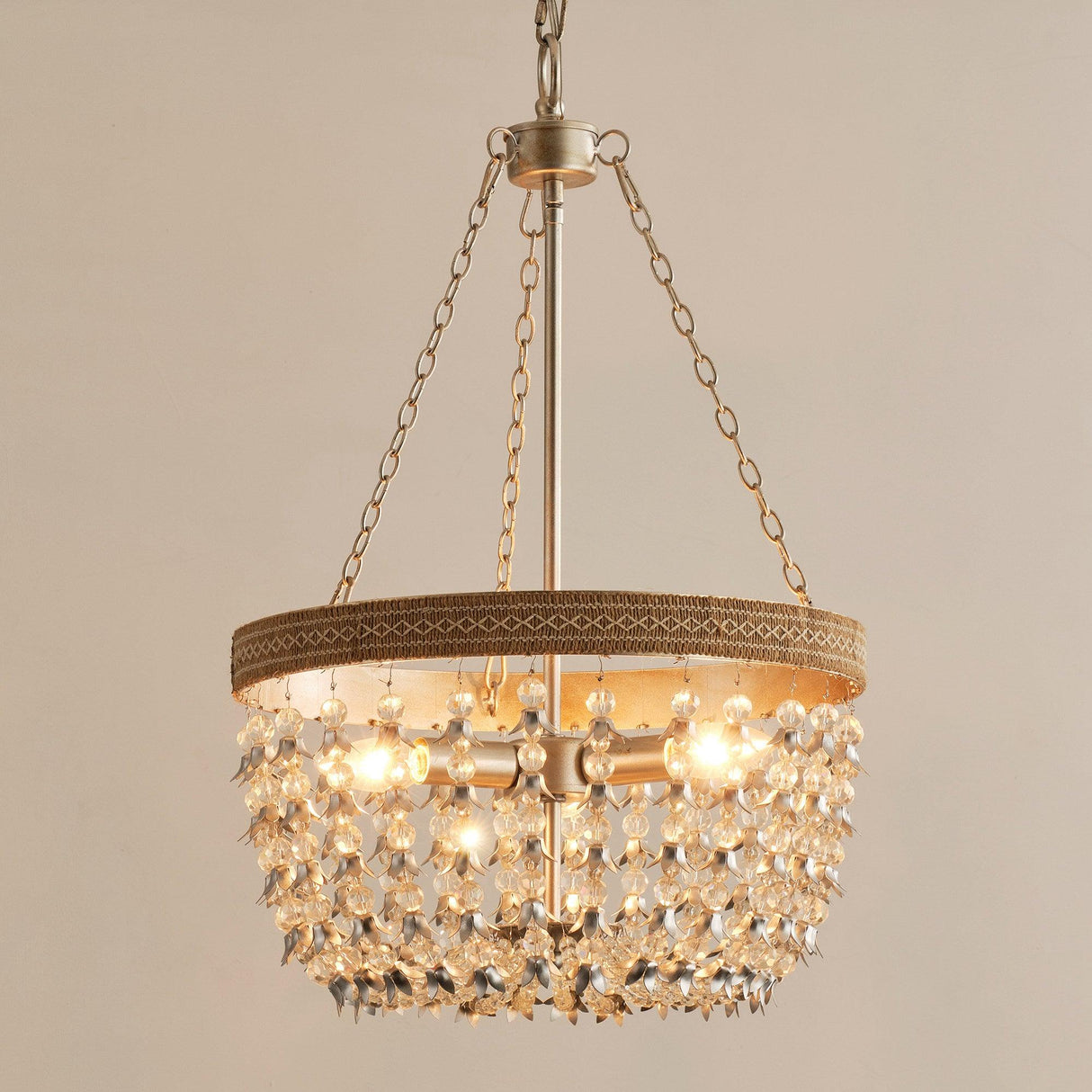 3-light Modern Crystal Chandelier with Hemp Rope