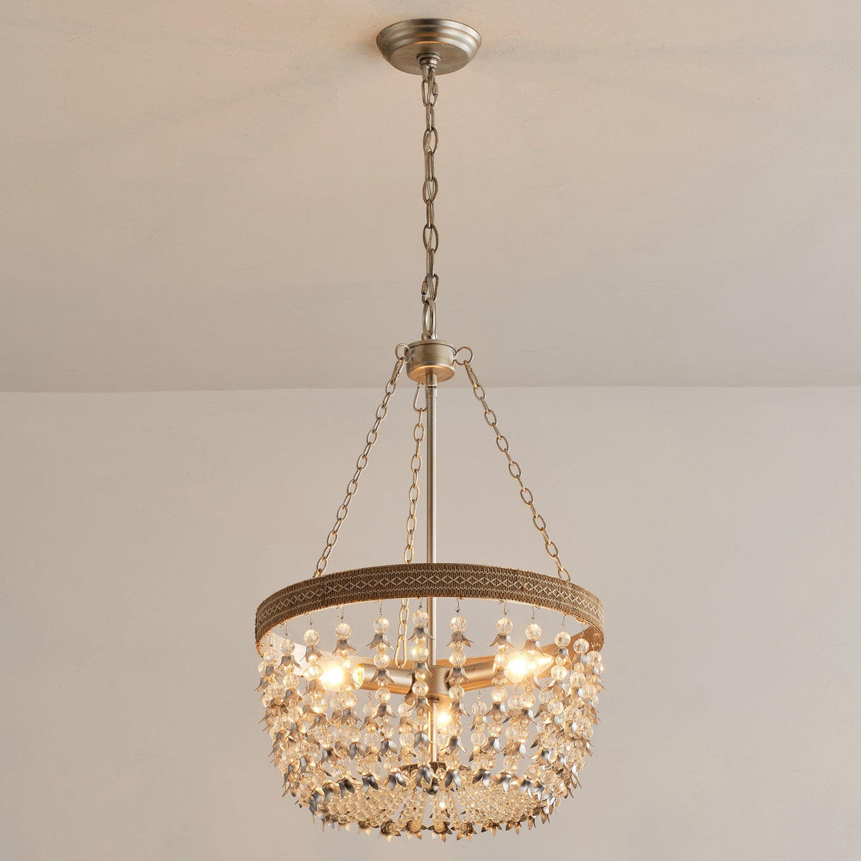 3-light Modern Crystal Chandelier with Hemp Rope