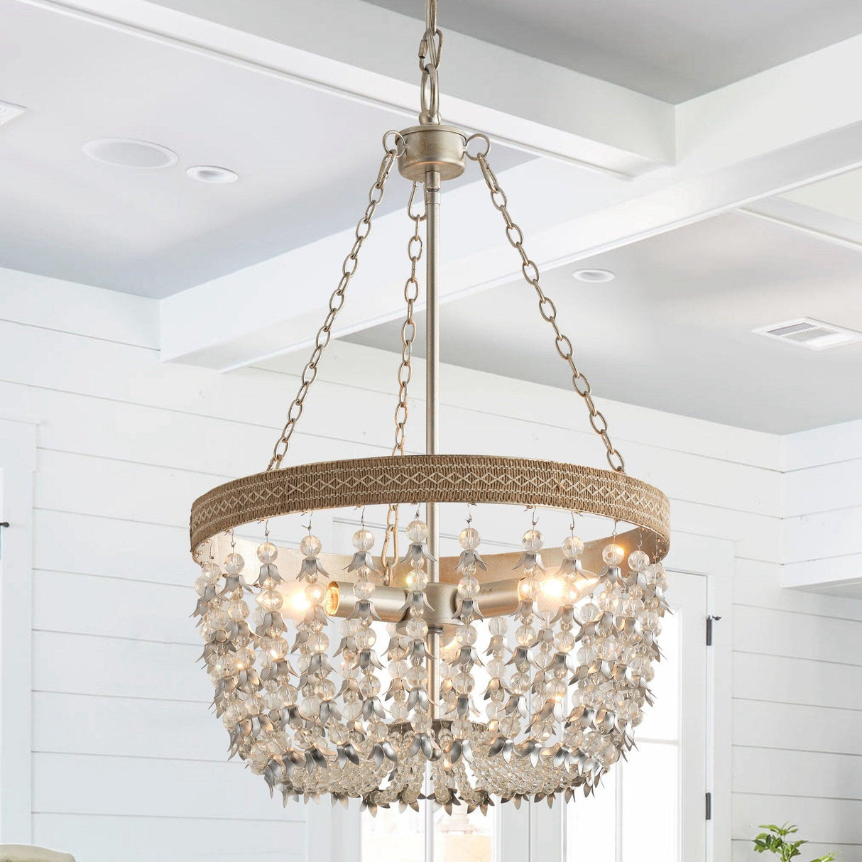 3-light Modern Crystal Chandelier with Hemp Rope