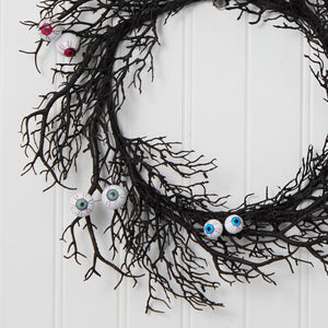 30" Halloween Gazing Eyeballs Twig Wreath"