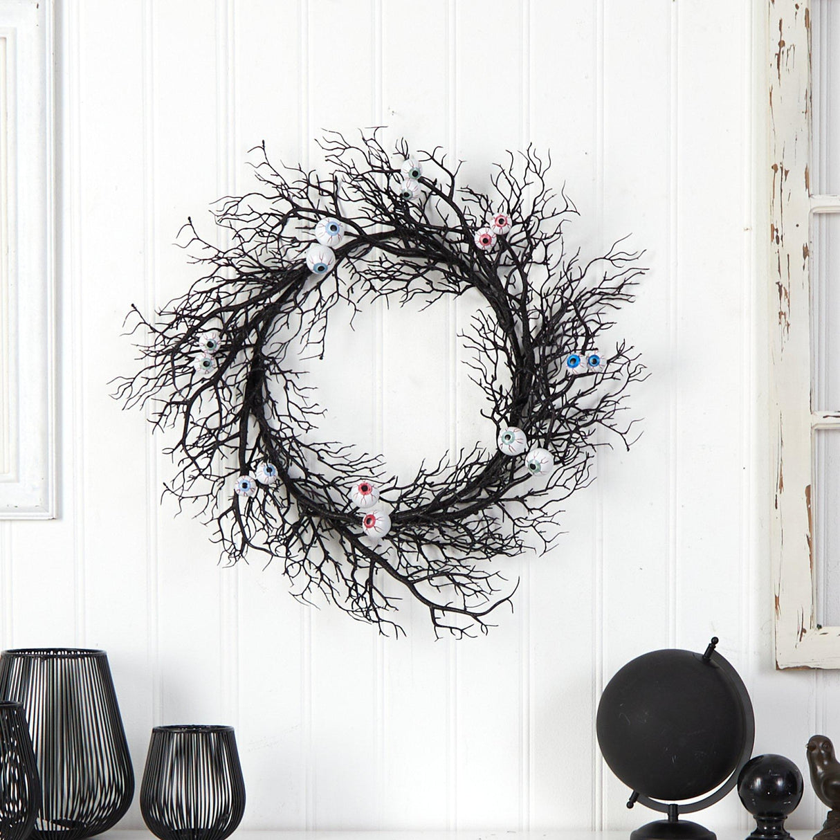 30" Halloween Gazing Eyeballs Twig Wreath"