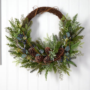 30” Pine and Pinecone Artificial Christmas Wreath on Twig Ring