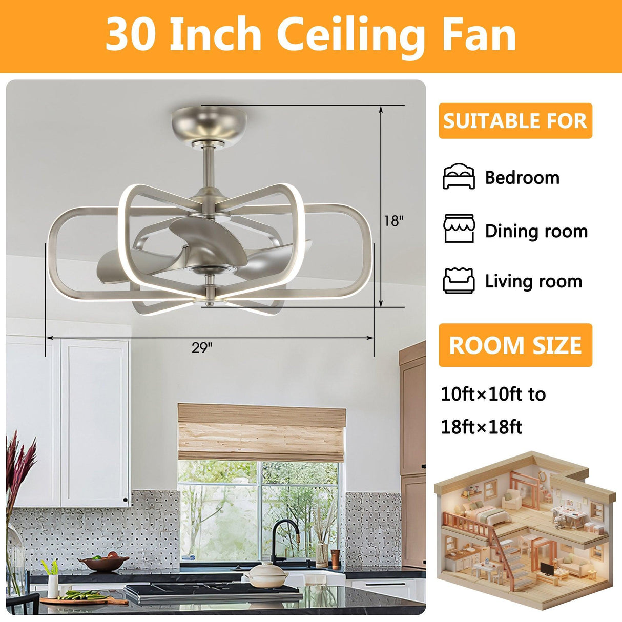 30" Theron Modern DC Motor Downrod Mount Reversible Ceiling Fan with LED Lighting and Remote Control