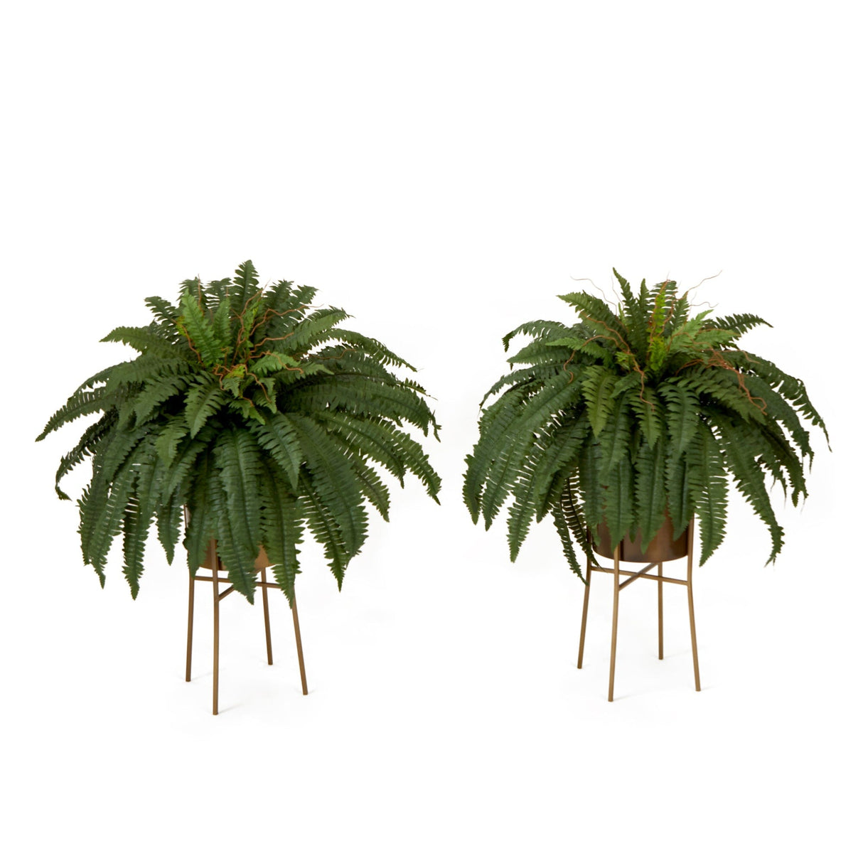 32” Artificial Boston Fern Plant with Metal Planter with Stand DIY KIT - Set of 2