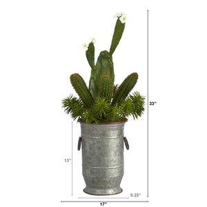 33” Cactus Succulent Artificial Plant in Vintage Metal Planter