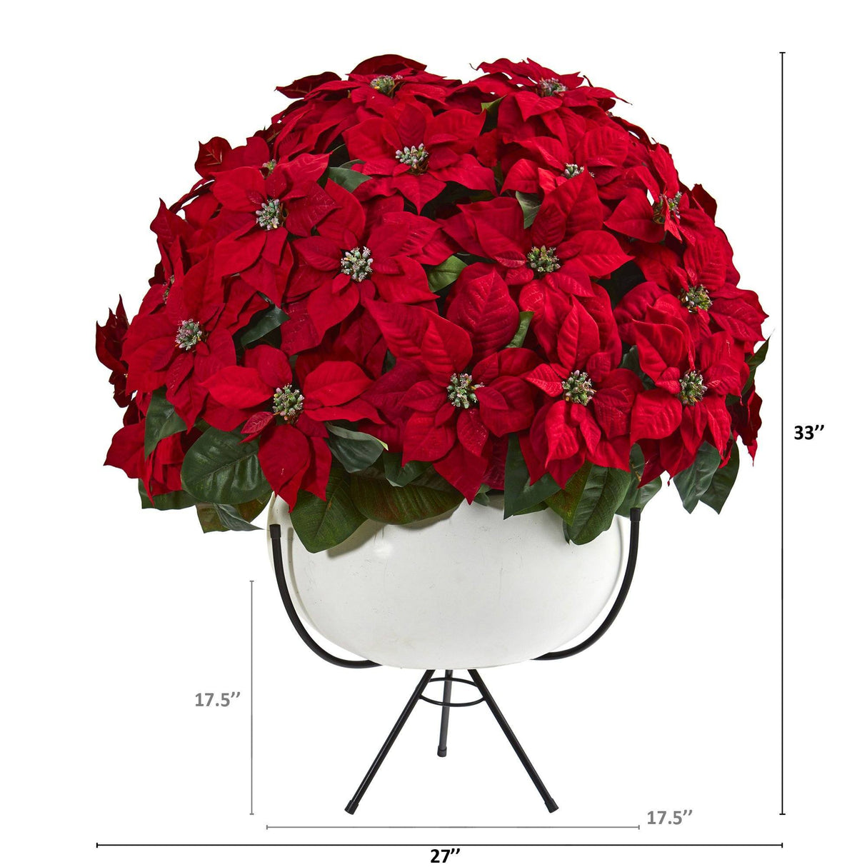 33” Grand Poinsettia Artificial Arrangement in White Vase with Metal Stand