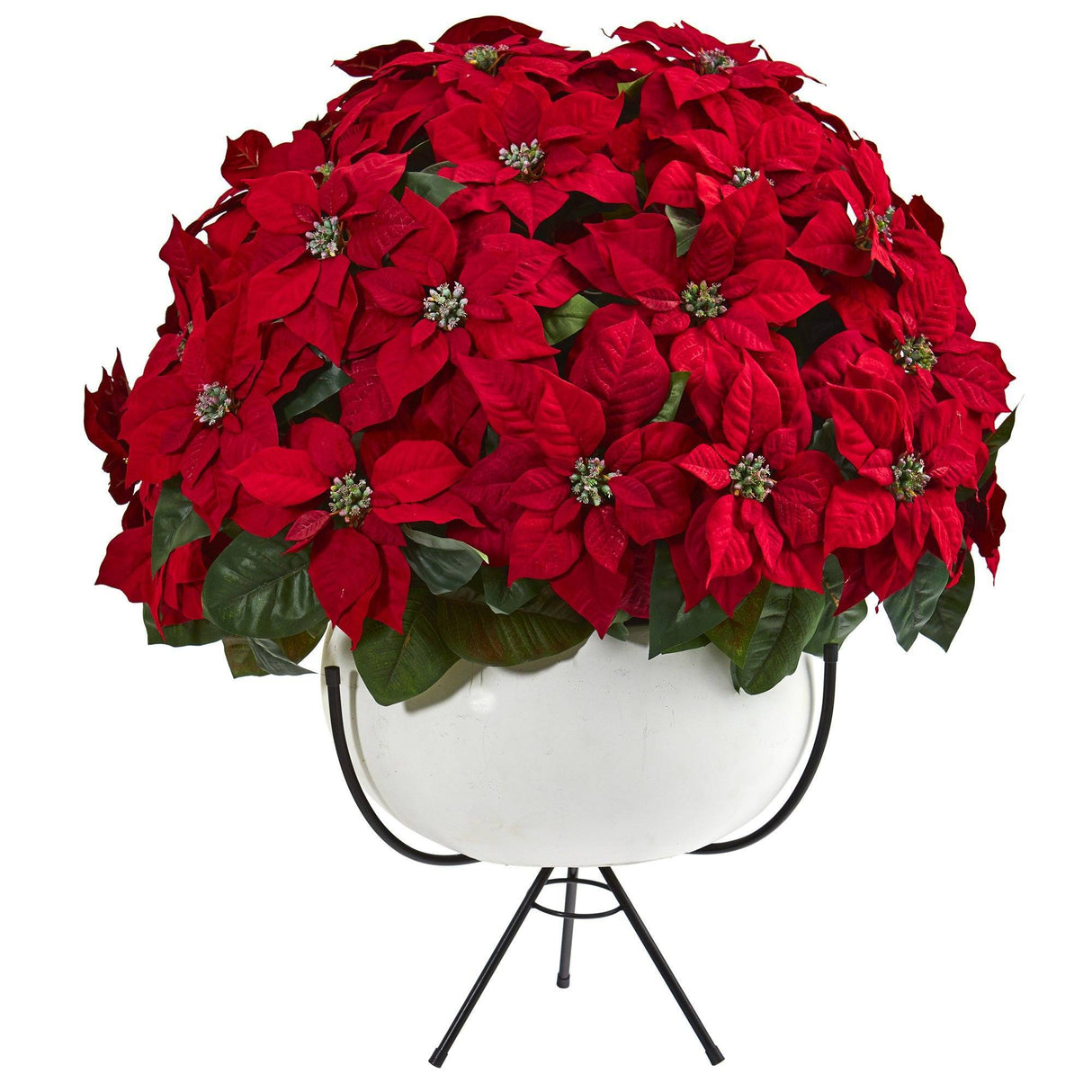 33” Grand Poinsettia Artificial Arrangement in White Vase with Metal Stand