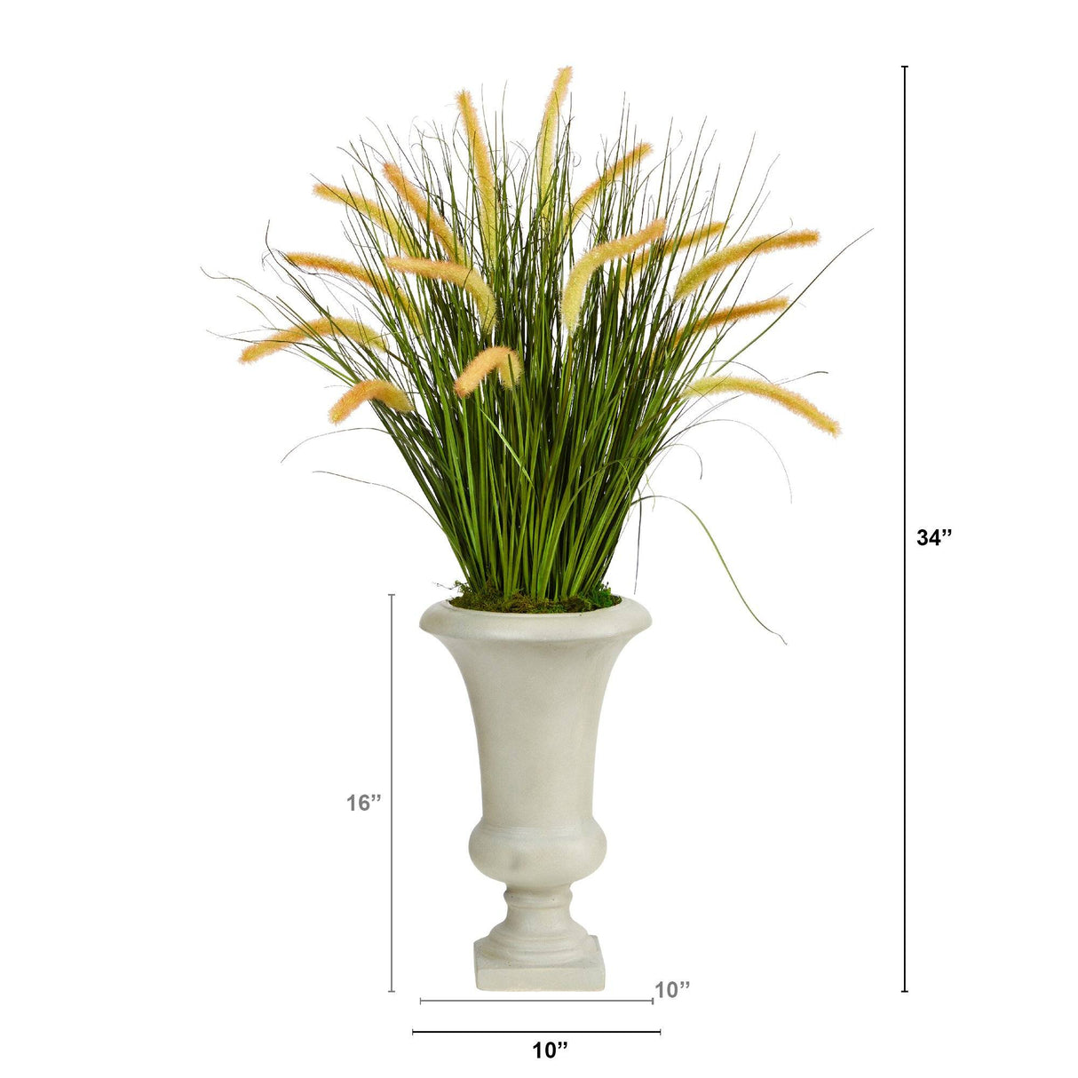 34” Onion Grass Artificial Plant in Sand Colored Urn
