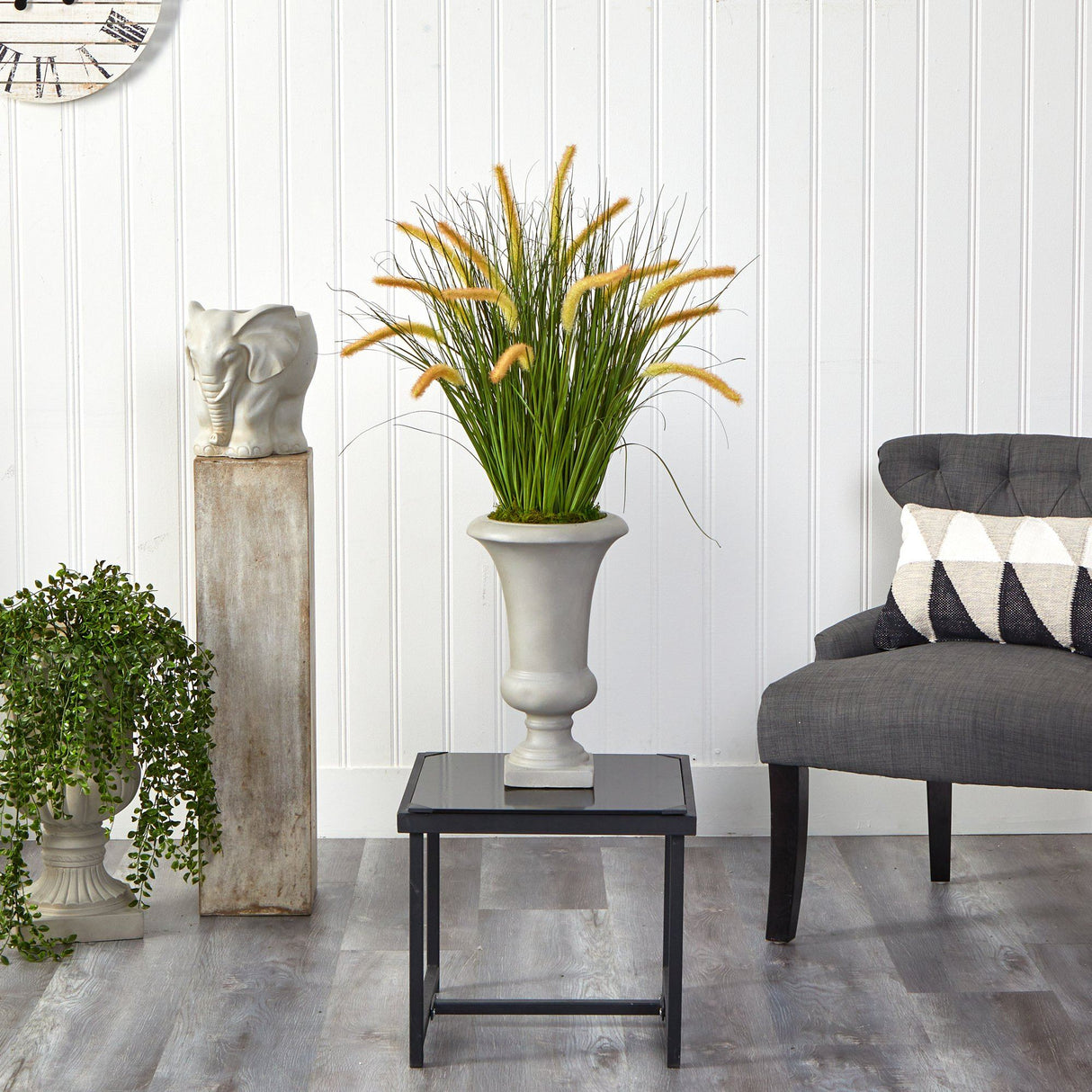 34” Onion Grass Artificial Plant in Sand Colored Urn