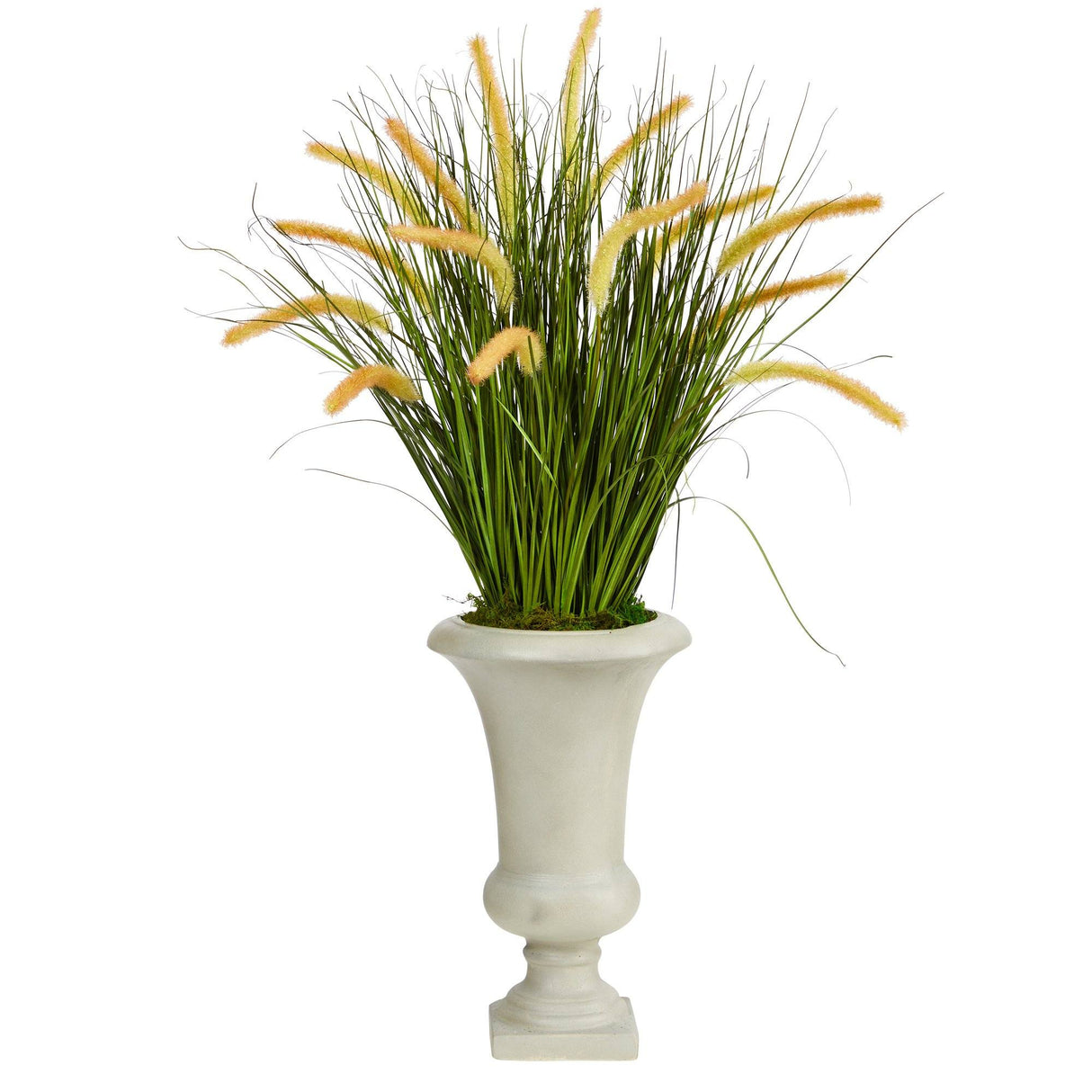 34” Onion Grass Artificial Plant in Sand Colored Urn