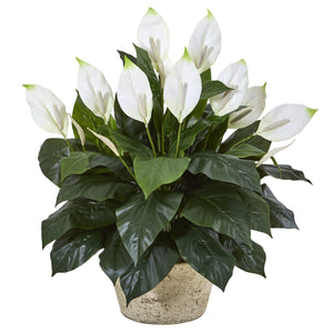 35” Spathifyllum Artificial Plant in White Planter