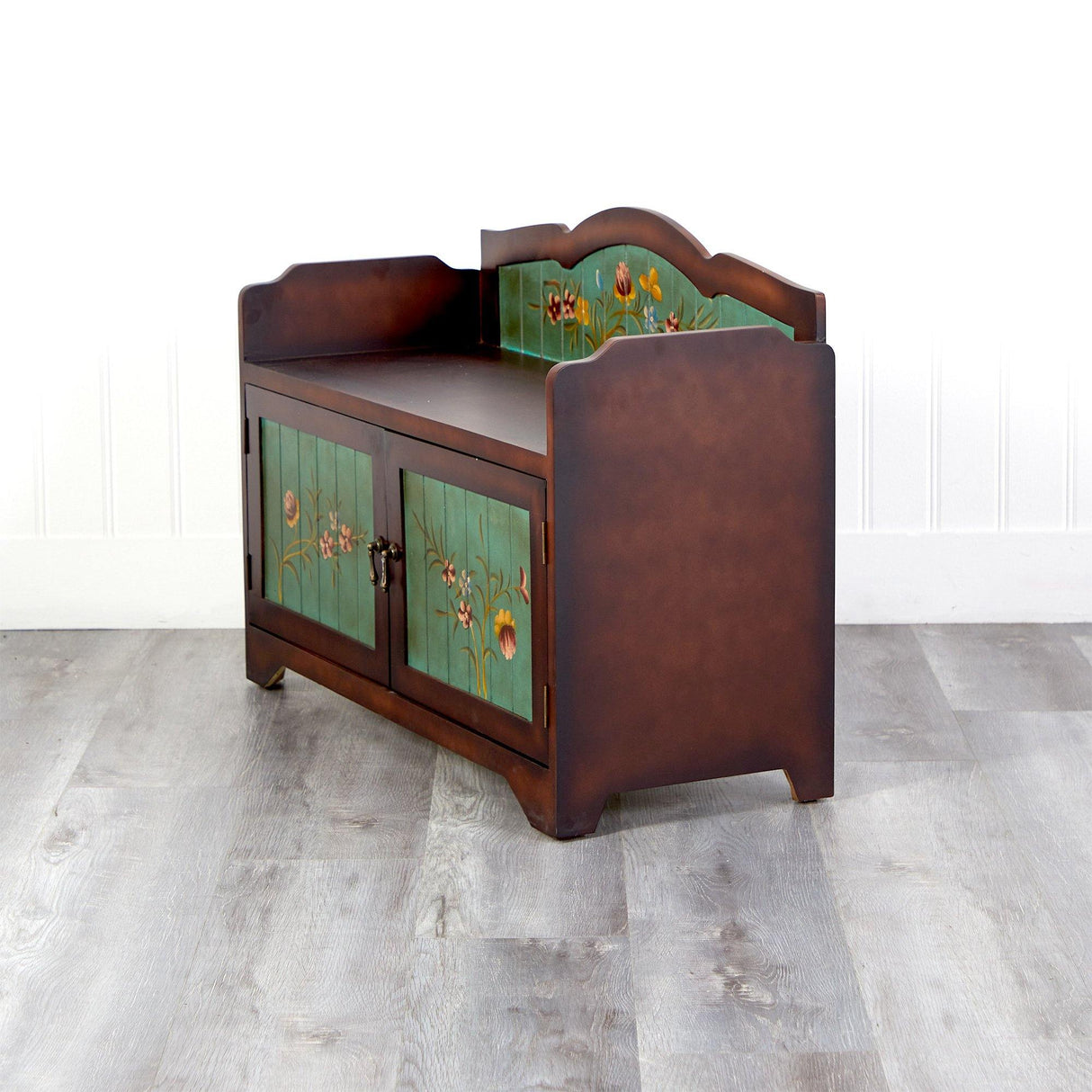 36’’ Antique Floral Art Bench with Drawers