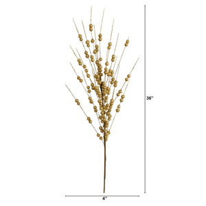 36" Artificial Gold Berry Stem - Set of 3