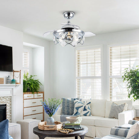 36" Broxburne Modern Chrome Downrod Mount Crystal Ceiling Fan with Lighting and Remote Control
