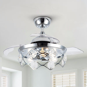 36" Broxburne Modern Chrome Downrod Mount Crystal Ceiling Fan with Lighting and Remote Control