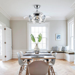 36" Broxburne Modern Chrome Downrod Mount Crystal Ceiling Fan with Lighting and Remote Control