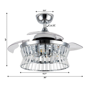 36" Prayag Modern Downrod Mount Crystal Ceiling Fan with Lighting and Remote Control