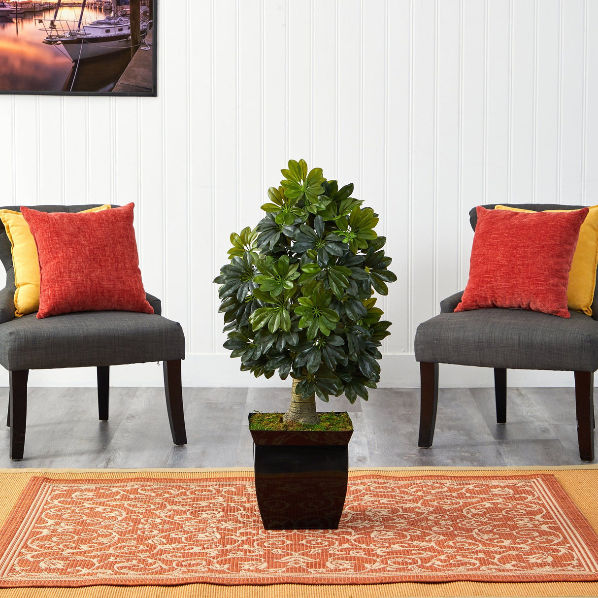 39” Schefflera Artificial Tree in Black Metal Planter (Real Touch)