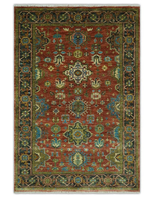 3x5, 4x6 and 10x14 Rust, Charcoal and Beige Hand Knotted Antique Serapi Wool Area Rug